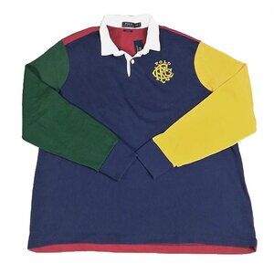 NEW $145 Vintage Polo Ralph Lauren Rugby Shirt!  Navy Red Colorblock  Custom Fit